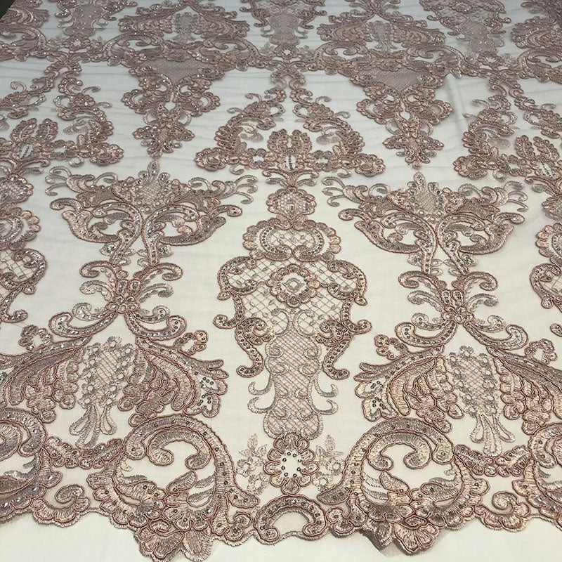 Embroidered Wedding Prom Design Mesh Lace Sequins Dress By The YardICE FABRICSICE FABRICSDusty RoseEmbroidered Wedding Prom Design Mesh Lace Sequins Dress By The Yard ICE FABRICS Dusty Rose