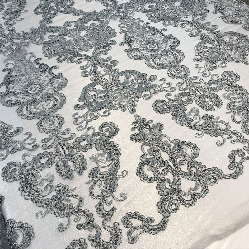 Embroidered Wedding Prom Design Mesh Lace Sequins Dress By The YardICE FABRICSICE FABRICSSilverEmbroidered Wedding Prom Design Mesh Lace Sequins Dress By The Yard ICE FABRICS Silver