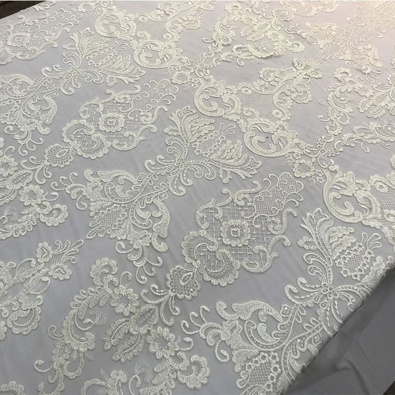 Embroidered Wedding Prom Design Mesh Lace Sequins Dress By The YardICE FABRICSICE FABRICSIvoryEmbroidered Wedding Prom Design Mesh Lace Sequins Dress By The Yard ICE FABRICS Ivory