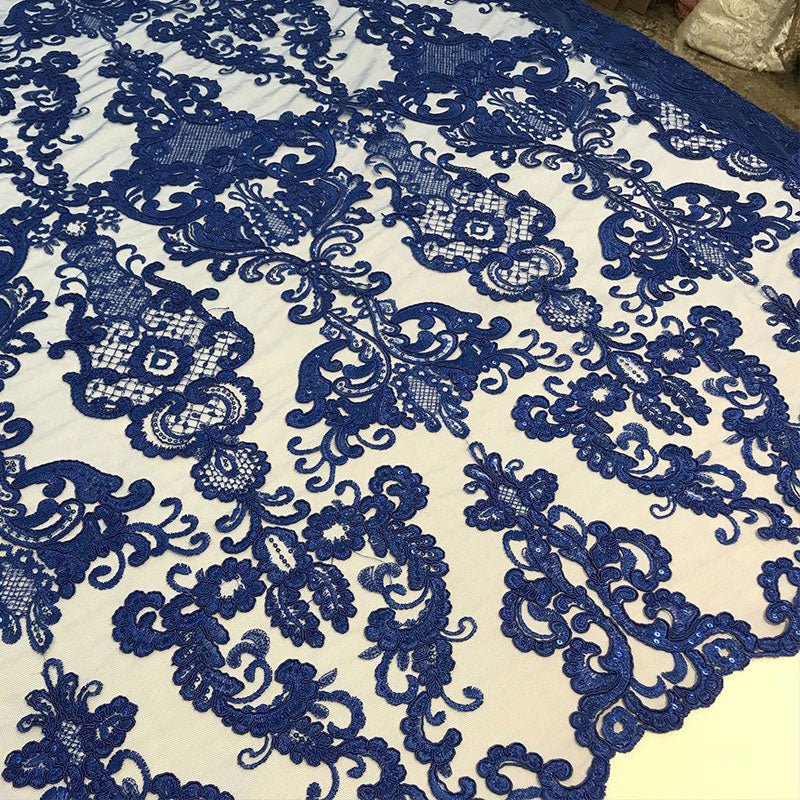 Embroidered Wedding Prom Design Mesh Lace Sequins Dress By The YardICE FABRICSICE FABRICSRoyal BlueEmbroidered Wedding Prom Design Mesh Lace Sequins Dress By The Yard ICE FABRICS Royal Blue