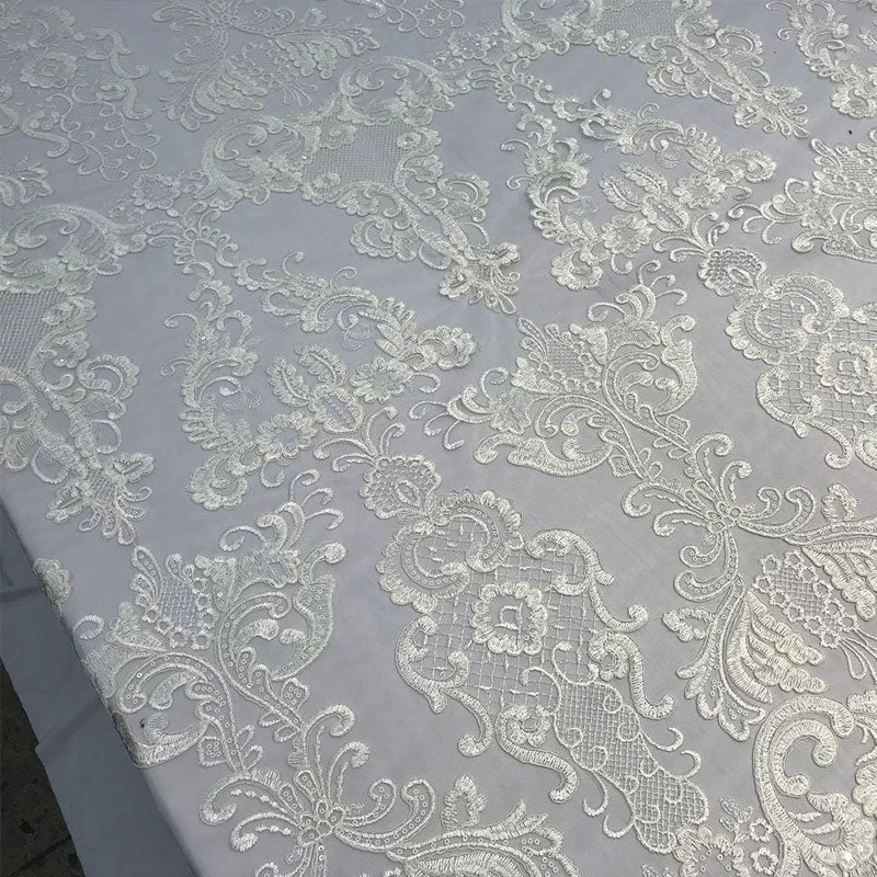 Embroidered Wedding Prom Design Mesh Lace Sequins Dress By The YardICE FABRICSICE FABRICSIvoryEmbroidered Wedding Prom Design Mesh Lace Sequins Dress By The Yard ICE FABRICS Ivory