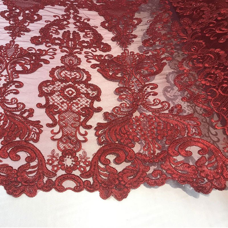 Embroidered Wedding Prom Design Mesh Lace Sequins Dress By The YardICE FABRICSICE FABRICSBurgundyEmbroidered Wedding Prom Design Mesh Lace Sequins Dress By The Yard ICE FABRICS Burgundy
