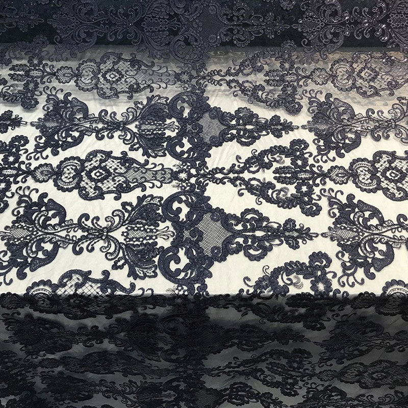 Embroidered Wedding Prom Design Mesh Lace Sequins Dress By The YardICE FABRICSICE FABRICSNavy BlueEmbroidered Wedding Prom Design Mesh Lace Sequins Dress By The Yard ICE FABRICS Black