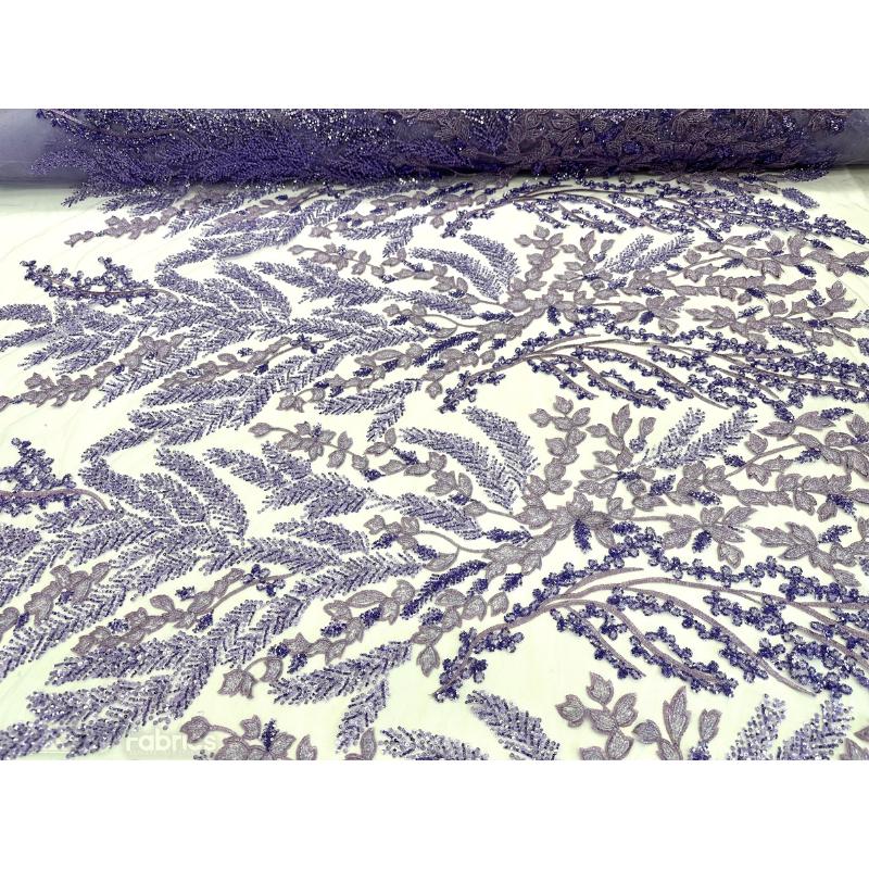 Embroidery Lace Fabric Hand Beaded Fabric with Sequin MeshICE FABRICSICE FABRICSLavenderBy The Yard (54" Wide)Embroidery Lace Fabric Hand Beaded Fabric with Sequin Mesh ICE FABRICS Lavender