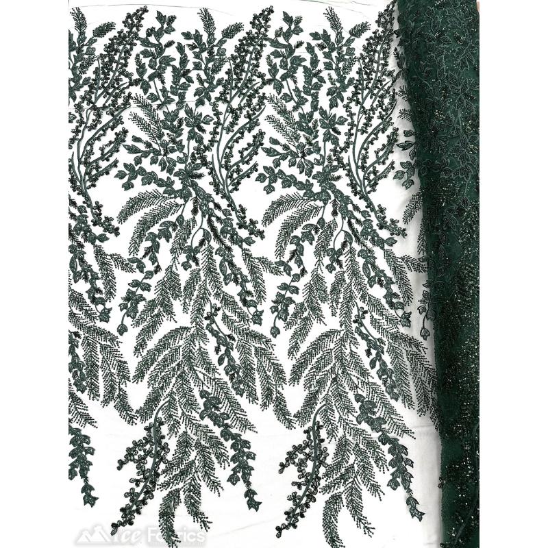 Embroidery Lace Fabric Hand Beaded Fabric with Sequin MeshICE FABRICSICE FABRICSHunter GreenBy The Yard (54" Wide)Embroidery Lace Fabric Hand Beaded Fabric with Sequin Mesh ICE FABRICS Hunter Green