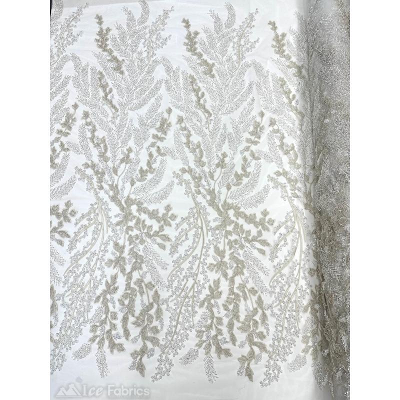 Embroidery Lace Fabric Hand Beaded Fabric with Sequin MeshICE FABRICSICE FABRICSIvoryBy The Yard (54" Wide)Embroidery Lace Fabric Hand Beaded Fabric with Sequin Mesh ICE FABRICS Ivory