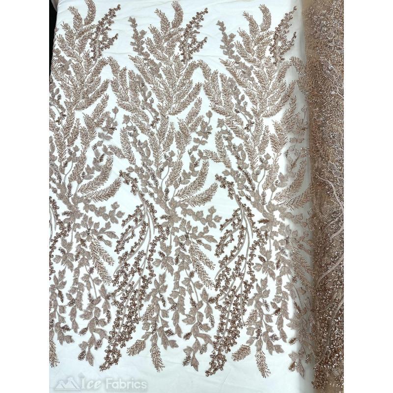 Embroidery Lace Fabric Hand Beaded Fabric with Sequin MeshICE FABRICSICE FABRICSRose GoldBy The Yard (54" Wide)Embroidery Lace Fabric Hand Beaded Fabric with Sequin Mesh ICE FABRICS Rose Gold