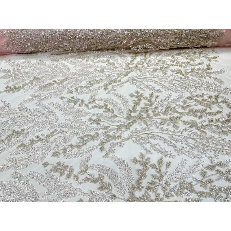 Embroidery Lace Fabric Hand Beaded Fabric with Sequin MeshICE FABRICSICE FABRICSIvoryBy The Yard (54" Wide)Embroidery Lace Fabric Hand Beaded Fabric with Sequin Mesh ICE FABRICS Ivory