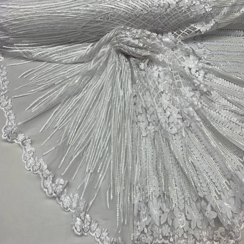 Embroidery White Lace Fabric on Mesh / Floral DesignICE FABRICSICE FABRICSBy The YardEmbroidery White Lace Fabric on Mesh / Floral Design ICE FABRICS