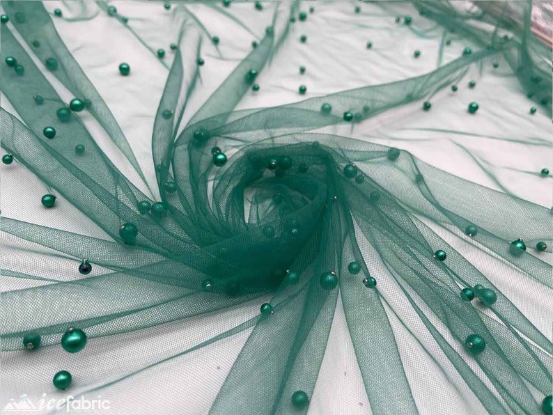 Emerald Green Pearls Lace Beaded Fabric on Tulle for Bridal FabricICE FABRICSICE FABRICSBy The YardEmerald Green Pearls Lace Beaded Fabric on Tulle for Bridal Fabric ICE FABRICS