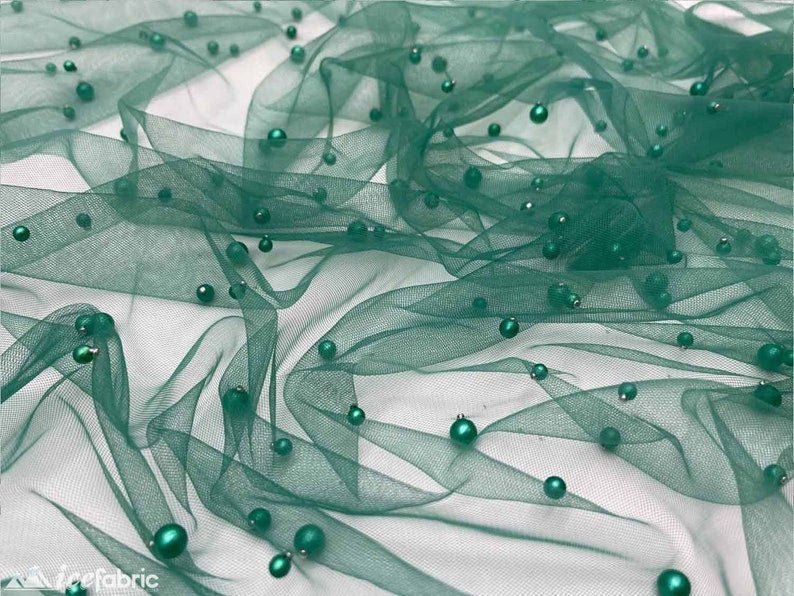 Emerald Green Pearls Lace Beaded Fabric on Tulle for Bridal FabricICE FABRICSICE FABRICSBy The YardEmerald Green Pearls Lace Beaded Fabric on Tulle for Bridal Fabric ICE FABRICS