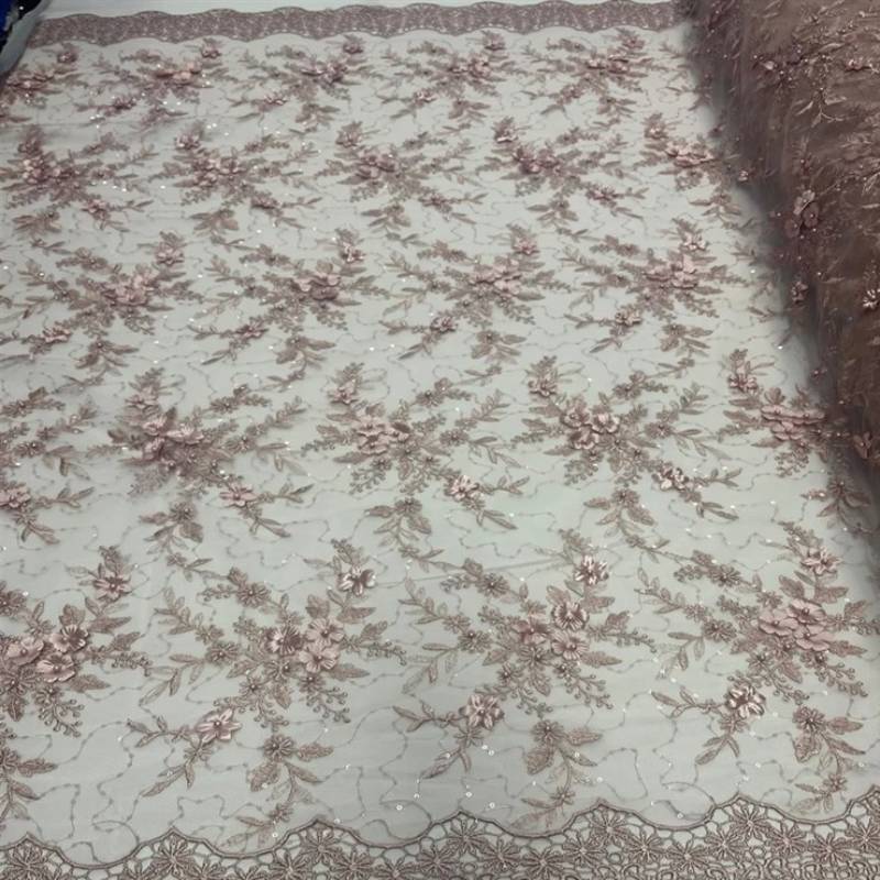 Fashion 3D Flowers Floral Beaded Lace FabricICE FABRICSICE FABRICSBy The Yard50" WideDusty RoseFashion 3D Flowers Floral Beaded Lace Fabric ICE FABRICS Dusty Rose