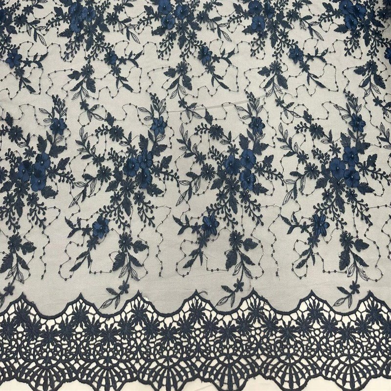 Fashion 3D Flowers Floral Beaded Lace FabricICE FABRICSICE FABRICSBy The Yard50" WideNavy BlueFashion 3D Flowers Floral Beaded Lace Fabric ICE FABRICS Navy Blue