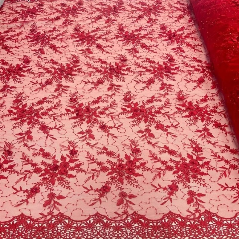 Fashion 3D Flowers Floral Beaded Lace FabricICE FABRICSICE FABRICSBy The Yard50" WideRedFashion 3D Flowers Floral Beaded Lace Fabric ICE FABRICS Red