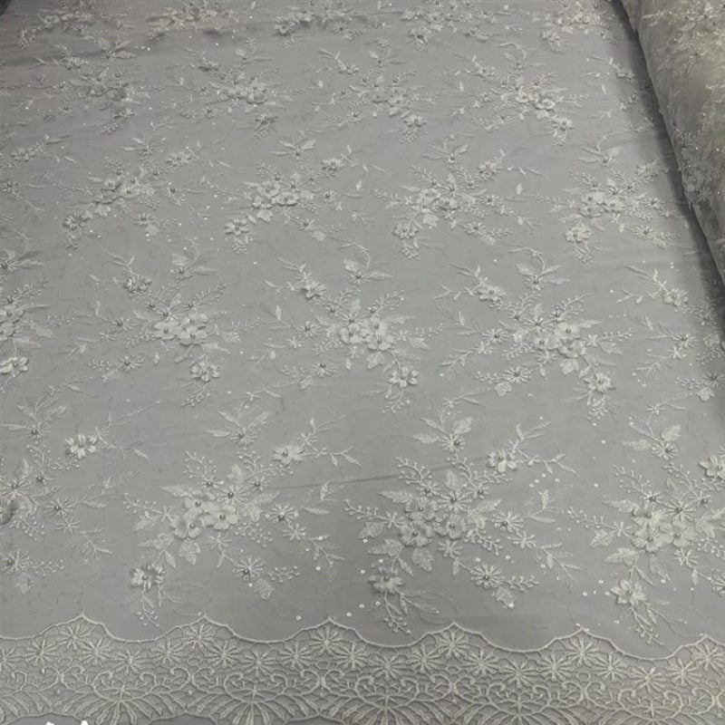 Fashion 3D Flowers Floral Beaded Lace FabricICE FABRICSICE FABRICSBy The Yard50" WideIvoryFashion 3D Flowers Floral Beaded Lace Fabric ICE FABRICS Ivory