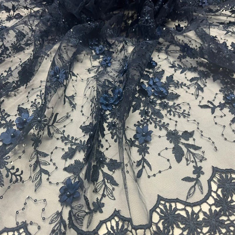 Fashion 3D Flowers Floral Beaded Lace FabricICE FABRICSICE FABRICSBy The Yard50" WideNavy BlueFashion 3D Flowers Floral Beaded Lace Fabric ICE FABRICS Navy Blue