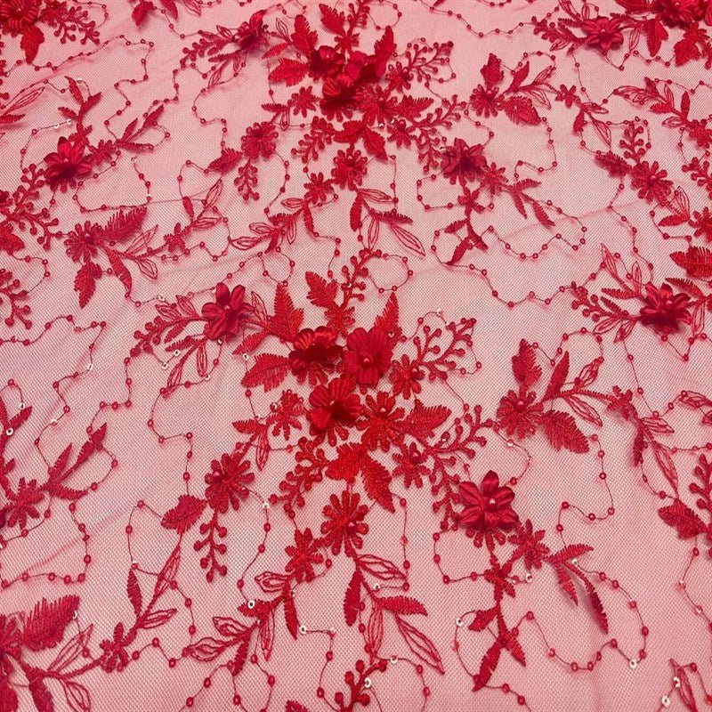 Fashion 3D Flowers Floral Beaded Lace FabricICE FABRICSICE FABRICSBy The Yard50" WideRedFashion 3D Flowers Floral Beaded Lace Fabric ICE FABRICS Red