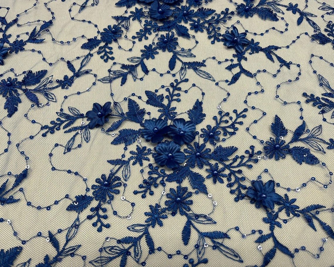Fashion 3D Flowers Floral Beaded Lace FabricICE FABRICSICE FABRICSBy The Yard50" WideRoyal BlueFashion 3D Flowers Floral Beaded Lace Fabric ICE FABRICS Royal Blue