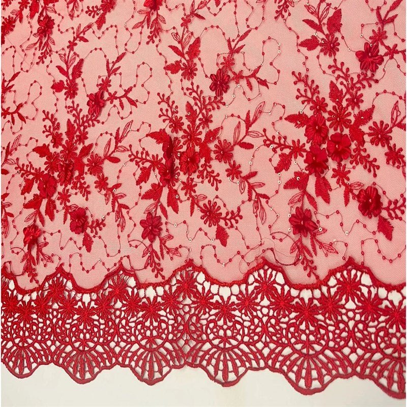 Fashion 3D Flowers Floral Beaded Lace FabricICE FABRICSICE FABRICSBy The Yard50" WideRedFashion 3D Flowers Floral Beaded Lace Fabric ICE FABRICS Red