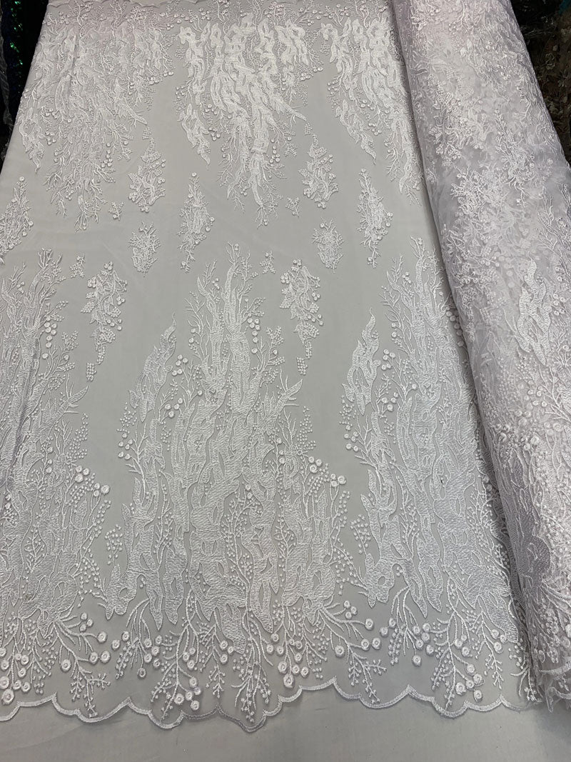 Fashion Dress Fire Design Floral Hand Beaded Mesh Lace Fabric By The YardICEFABRICICE FABRICSRoyal BlueFashion Dress Fire Design Floral Hand Beaded Mesh Lace Fabric By The Yard ICEFABRIC White