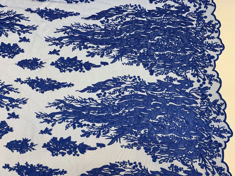 Fashion Dress Fire Design Floral Hand Beaded Mesh Lace Fabric By The YardICEFABRICICE FABRICSRoyal BlueFashion Dress Fire Design Floral Hand Beaded Mesh Lace Fabric By The Yard ICEFABRIC Royal Blue