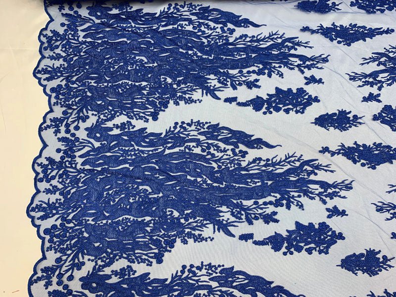 Fashion Dress Fire Design Floral Hand Beaded Mesh Lace Fabric By The YardICEFABRICICE FABRICSRoyal BlueFashion Dress Fire Design Floral Hand Beaded Mesh Lace Fabric By The Yard ICEFABRIC Royal Blue