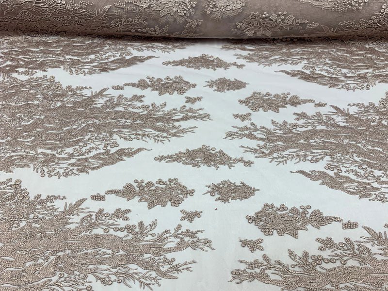 Fashion Dress Fire Design Floral Hand Beaded Mesh Lace Fabric By The YardICEFABRICICE FABRICSDusty RoseFashion Dress Fire Design Floral Hand Beaded Mesh Lace Fabric By The Yard ICEFABRIC Dusty Rose