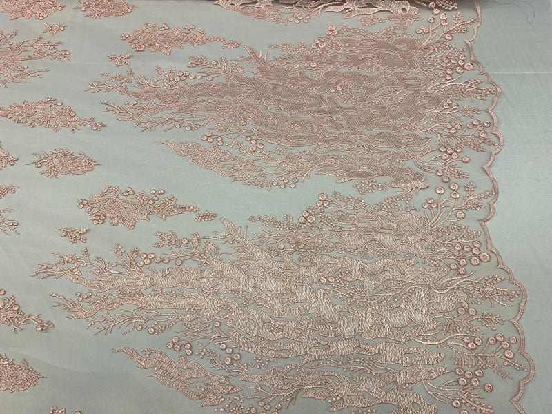 Fashion Dress Fire Design Floral Hand Beaded Mesh Lace Fabric By The YardICEFABRICICE FABRICSPinkFashion Dress Fire Design Floral Hand Beaded Mesh Lace Fabric By The Yard ICEFABRIC Pink