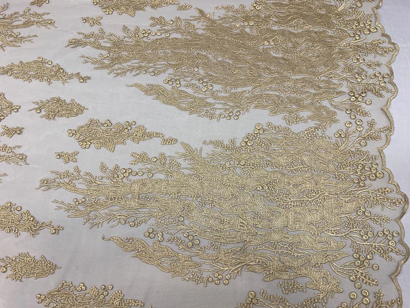 Fashion Dress Fire Design Floral Hand Beaded Mesh Lace Fabric By The YardICEFABRICICE FABRICSGoldFashion Dress Fire Design Floral Hand Beaded Mesh Lace Fabric By The Yard ICEFABRIC Gold