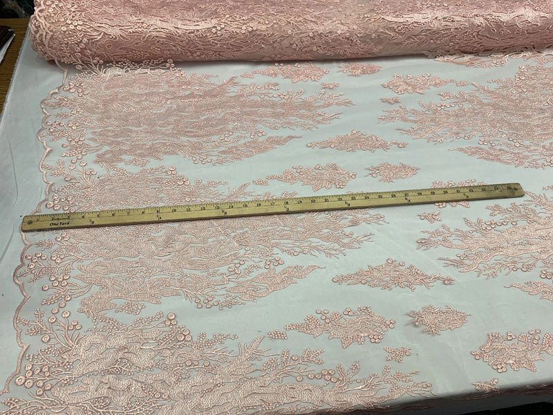 Fashion Dress Fire Design Floral Hand Beaded Mesh Lace Fabric By The YardICEFABRICICE FABRICSPinkFashion Dress Fire Design Floral Hand Beaded Mesh Lace Fabric By The Yard ICEFABRIC Pink