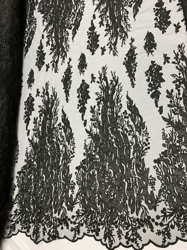 Fashion Dress Fire Design Floral Hand Beaded Mesh Lace Fabric By The YardICEFABRICICE FABRICSBlackFashion Dress Fire Design Floral Hand Beaded Mesh Lace Fabric By The Yard ICEFABRIC Black