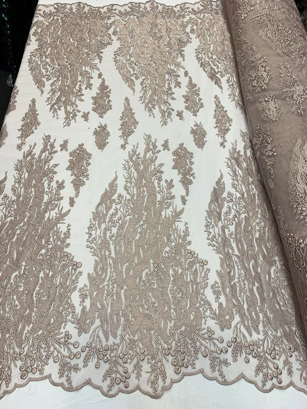 Fashion Dress Fire Design Floral Hand Beaded Mesh Lace Fabric By The YardICEFABRICICE FABRICSDusty RoseFashion Dress Fire Design Floral Hand Beaded Mesh Lace Fabric By The Yard ICEFABRIC Dusty Rose