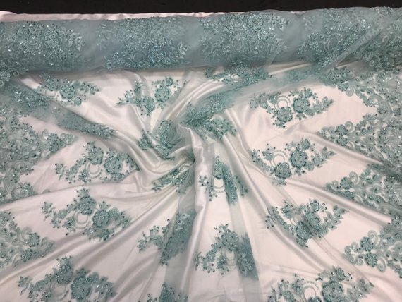 Fashion Wedding Dress Sequins Beaded Bridal Mesh LaceICE FABRICSICE FABRICSMintFashion Wedding Dress Sequins Beaded Bridal Mesh Lace ICE FABRICS Mint