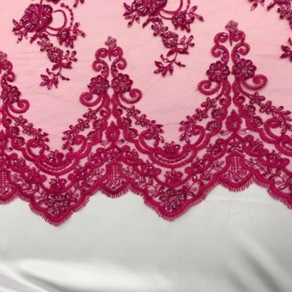 Fashion Wedding Dress Sequins Beaded Bridal Mesh LaceICE FABRICSICE FABRICSCoralFashion Wedding Dress Sequins Beaded Bridal Mesh Lace ICE FABRICS Fuchsia
