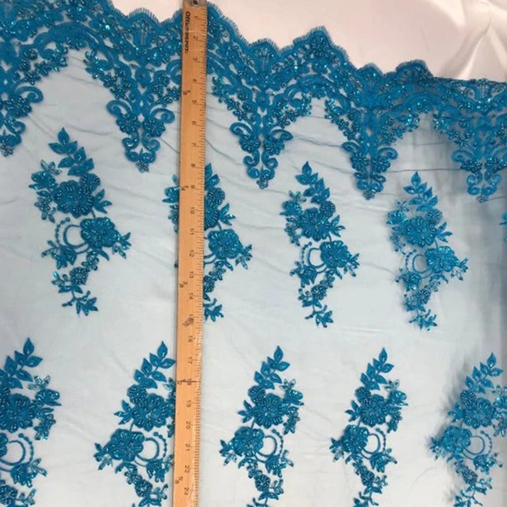 Fashion Wedding Dress Sequins Beaded Bridal Mesh LaceICE FABRICSICE FABRICSTurquoiseFashion Wedding Dress Sequins Beaded Bridal Mesh Lace ICE FABRICS Turquoise