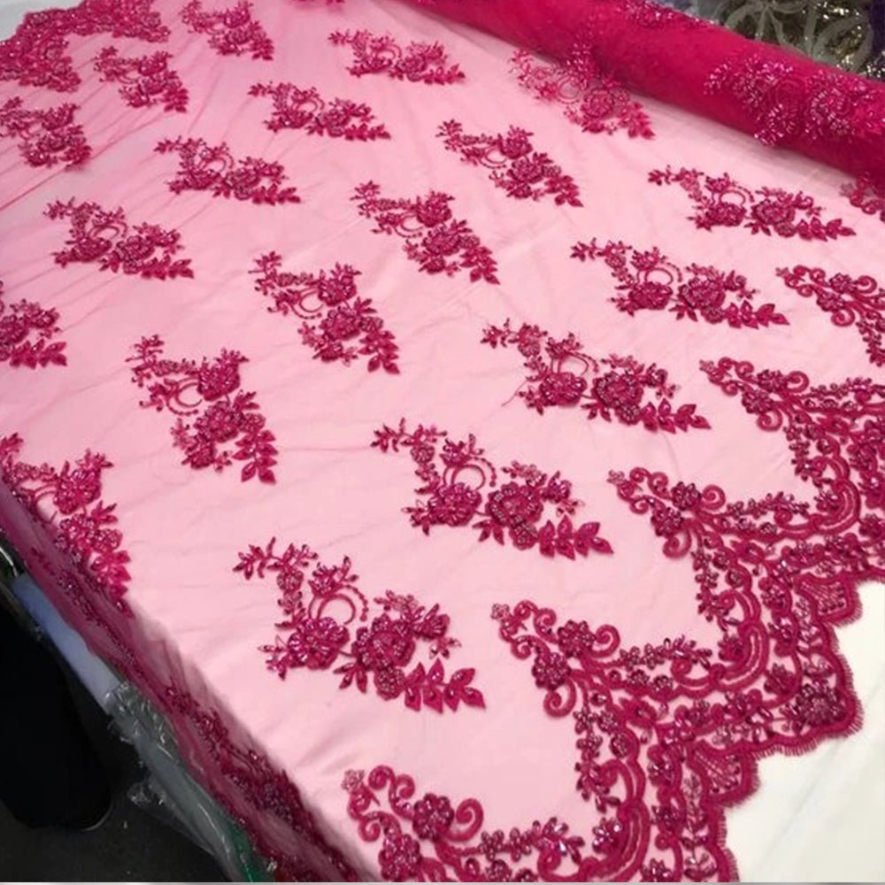Fashion Wedding Dress Sequins Beaded Bridal Mesh LaceICE FABRICSICE FABRICSCoralFashion Wedding Dress Sequins Beaded Bridal Mesh Lace ICE FABRICS Fuchsia