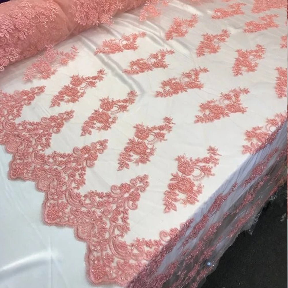Fashion Wedding Dress Sequins Beaded Bridal Mesh LaceICE FABRICSICE FABRICSCoralFashion Wedding Dress Sequins Beaded Bridal Mesh Lace ICE FABRICS Coral