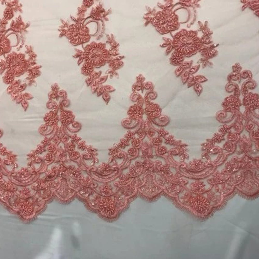 Fashion Wedding Dress Sequins Beaded Bridal Mesh LaceICE FABRICSICE FABRICSCoralFashion Wedding Dress Sequins Beaded Bridal Mesh Lace ICE FABRICS Coral