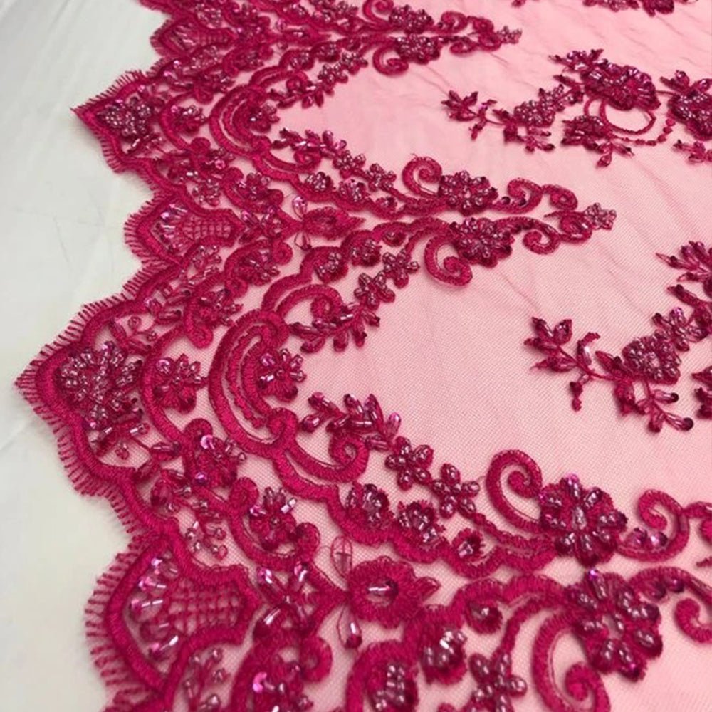 Fashion Wedding Dress Sequins Beaded Bridal Mesh LaceICE FABRICSICE FABRICSCoralFashion Wedding Dress Sequins Beaded Bridal Mesh Lace ICE FABRICS Fuchsia
