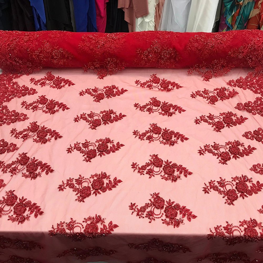 Fashion Wedding Dress Sequins Beaded Bridal Mesh LaceICE FABRICSICE FABRICSRedFashion Wedding Dress Sequins Beaded Bridal Mesh Lace ICE FABRICS Red