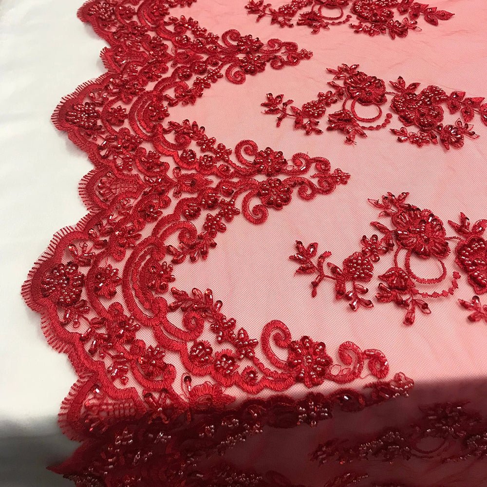 Fashion Wedding Dress Sequins Beaded Bridal Mesh LaceICE FABRICSICE FABRICSRedFashion Wedding Dress Sequins Beaded Bridal Mesh Lace ICE FABRICS Red