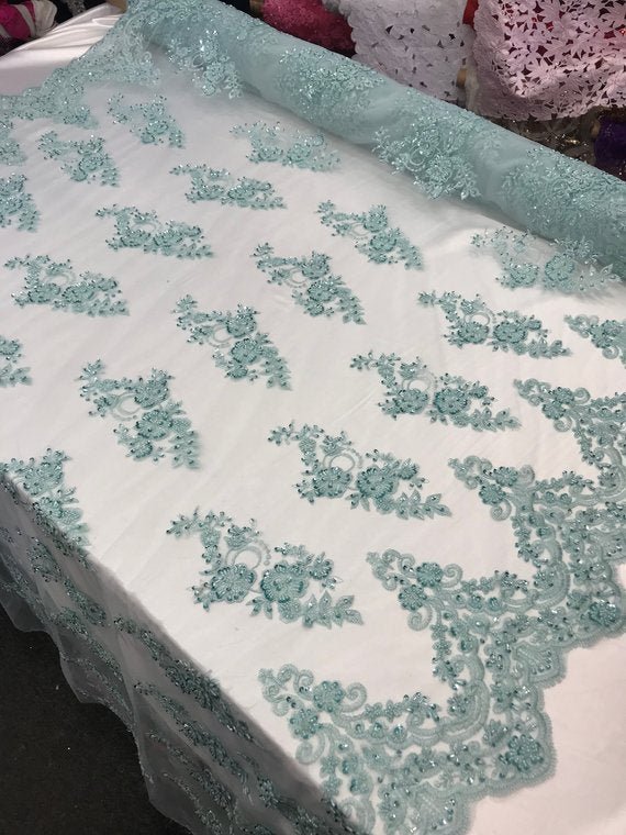 Fashion Wedding Dress Sequins Beaded Bridal Mesh LaceICE FABRICSICE FABRICSMintFashion Wedding Dress Sequins Beaded Bridal Mesh Lace ICE FABRICS Mint