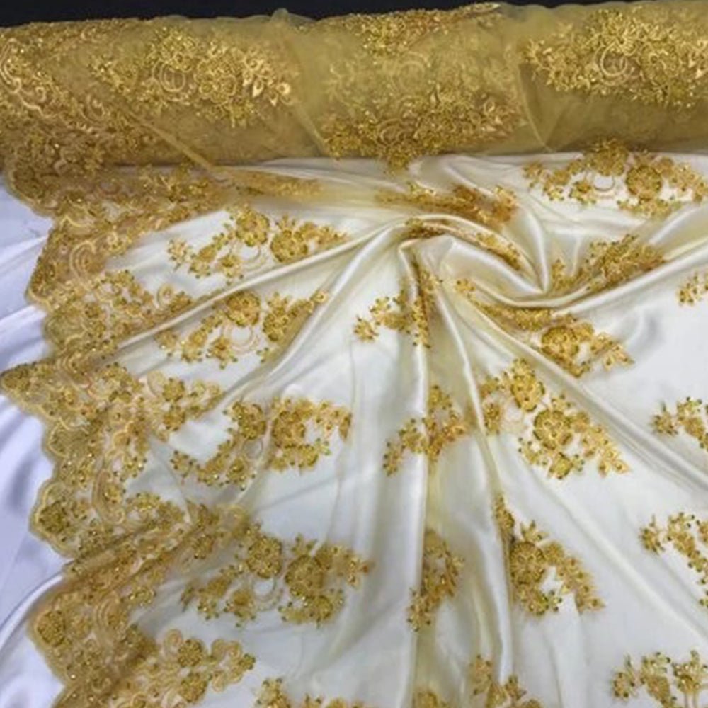 Fashion Wedding Dress Sequins Beaded Bridal Mesh LaceICE FABRICSICE FABRICSYellowFashion Wedding Dress Sequins Beaded Bridal Mesh Lace ICE FABRICS Yellow