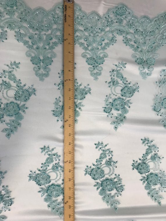 Fashion Wedding Dress Sequins Beaded Bridal Mesh LaceICE FABRICSICE FABRICSMintFashion Wedding Dress Sequins Beaded Bridal Mesh Lace ICE FABRICS Mint