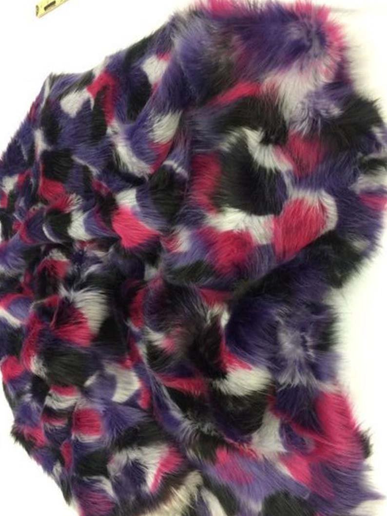 Faux Fur Fabric Multi-color Purple Fuschia Fabric By The YardICEFABRICICE FABRICSBy The Yard (60 inches Wide)Faux Fur Fabric Multi-color Purple Fuschia Fabric By The Yard ICEFABRIC