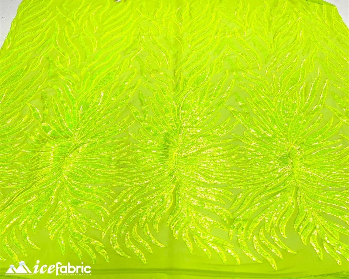 Feather Design Embroidery Stretch Sequin Fabric | 4 Way StretchICE FABRICSICE FABRICSNeon GreenFeather Design Embroidery Stretch Sequin Fabric | 4 Way Stretch ICE FABRICS Neon Green