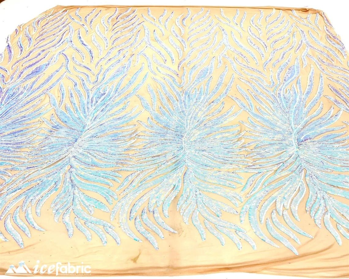 Feather Design Embroidery Stretch Sequin Fabric | 4 Way StretchICE FABRICSICE FABRICSBaby BlueFeather Design Embroidery Stretch Sequin Fabric | 4 Way Stretch ICE FABRICS Baby Blue
