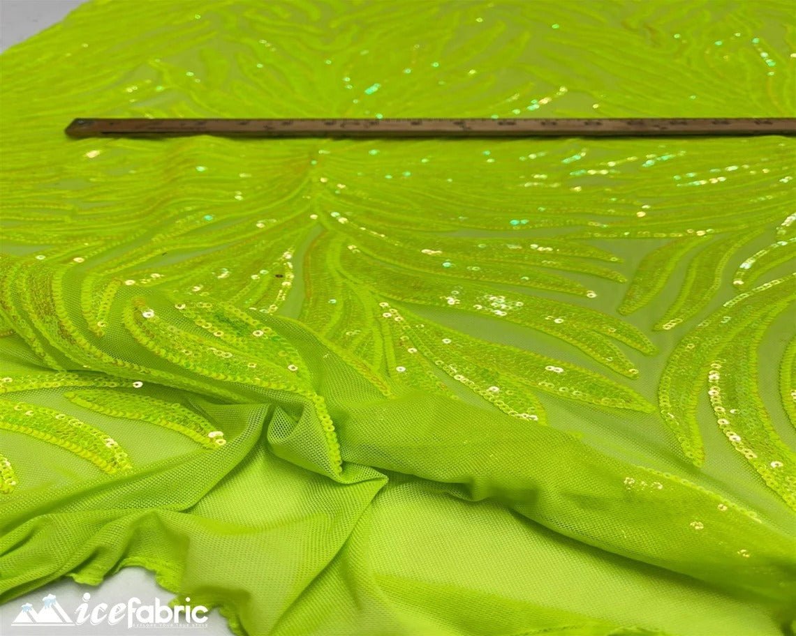 Feather Design Embroidery Stretch Sequin Fabric | 4 Way StretchICE FABRICSICE FABRICSNeon GreenFeather Design Embroidery Stretch Sequin Fabric | 4 Way Stretch ICE FABRICS Neon Green