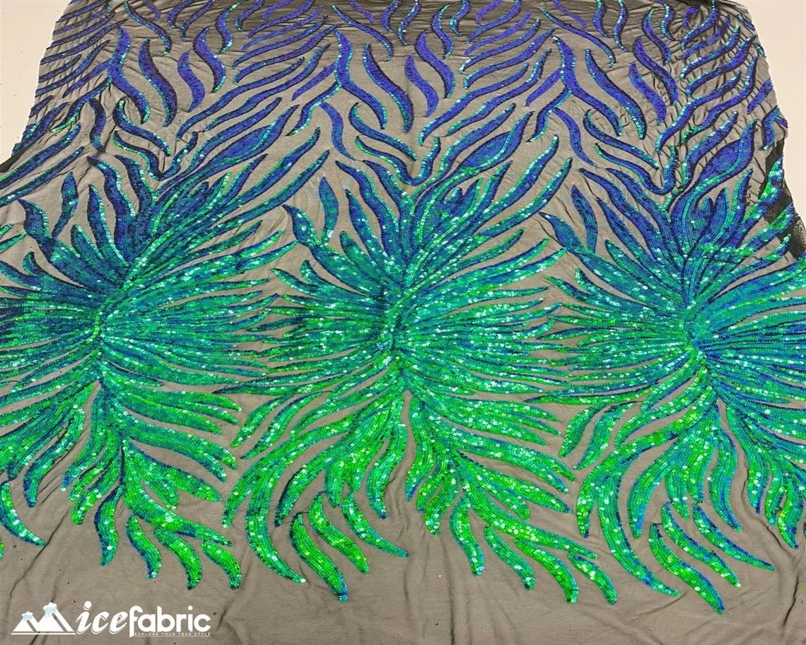 Feather Design Embroidery Stretch Sequin Fabric | 4 Way StretchICE FABRICSICE FABRICSGreenFeather Design Embroidery Stretch Sequin Fabric | 4 Way Stretch ICE FABRICS Green