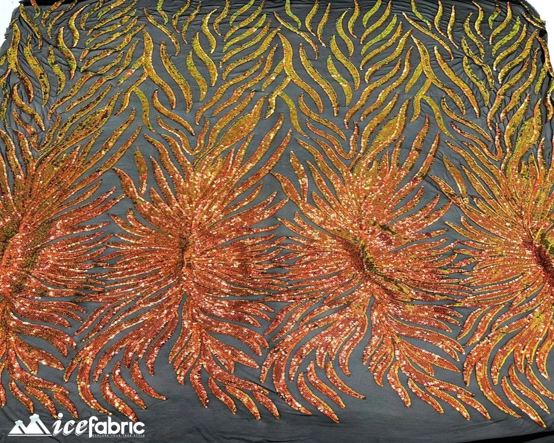 Feather Design Embroidery Stretch Sequin Fabric | 4 Way StretchICE FABRICSICE FABRICSOrangeFeather Design Embroidery Stretch Sequin Fabric | 4 Way Stretch ICE FABRICS Orange